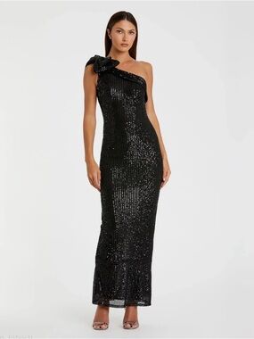 MAC DUGGAL NWT Sequined Bow One Shoulder Column Gown